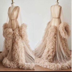 PLUVIOPHILY Maternity Tulle Dress Robe for Photoshoot Baby Shower Photography Be